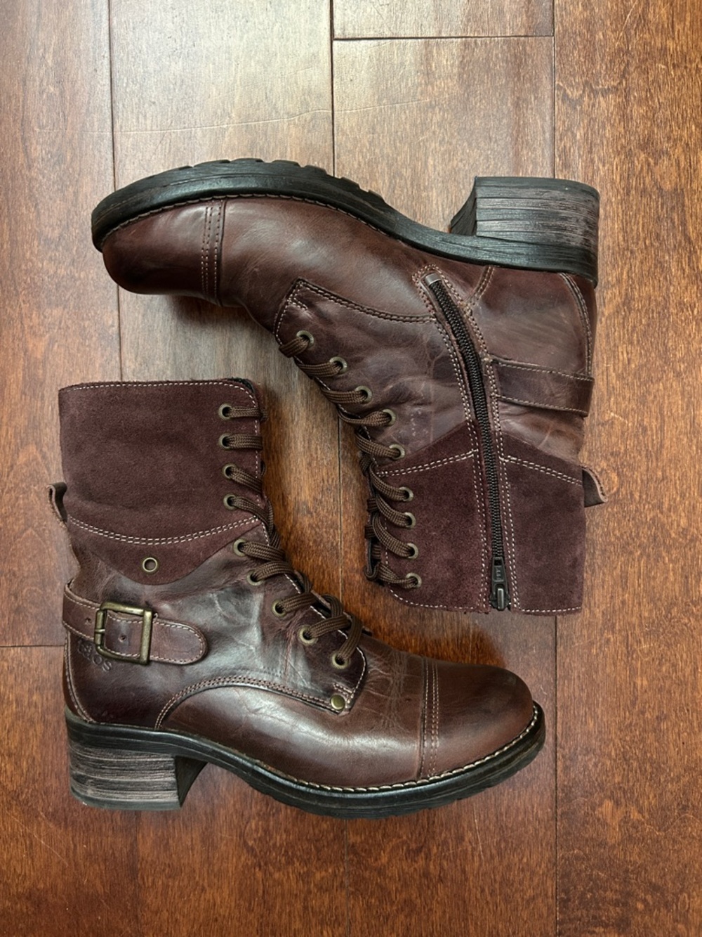 Taos Footwear Crave Brown Leather and Suede Moto Boots, Size 5/5.5 (36)